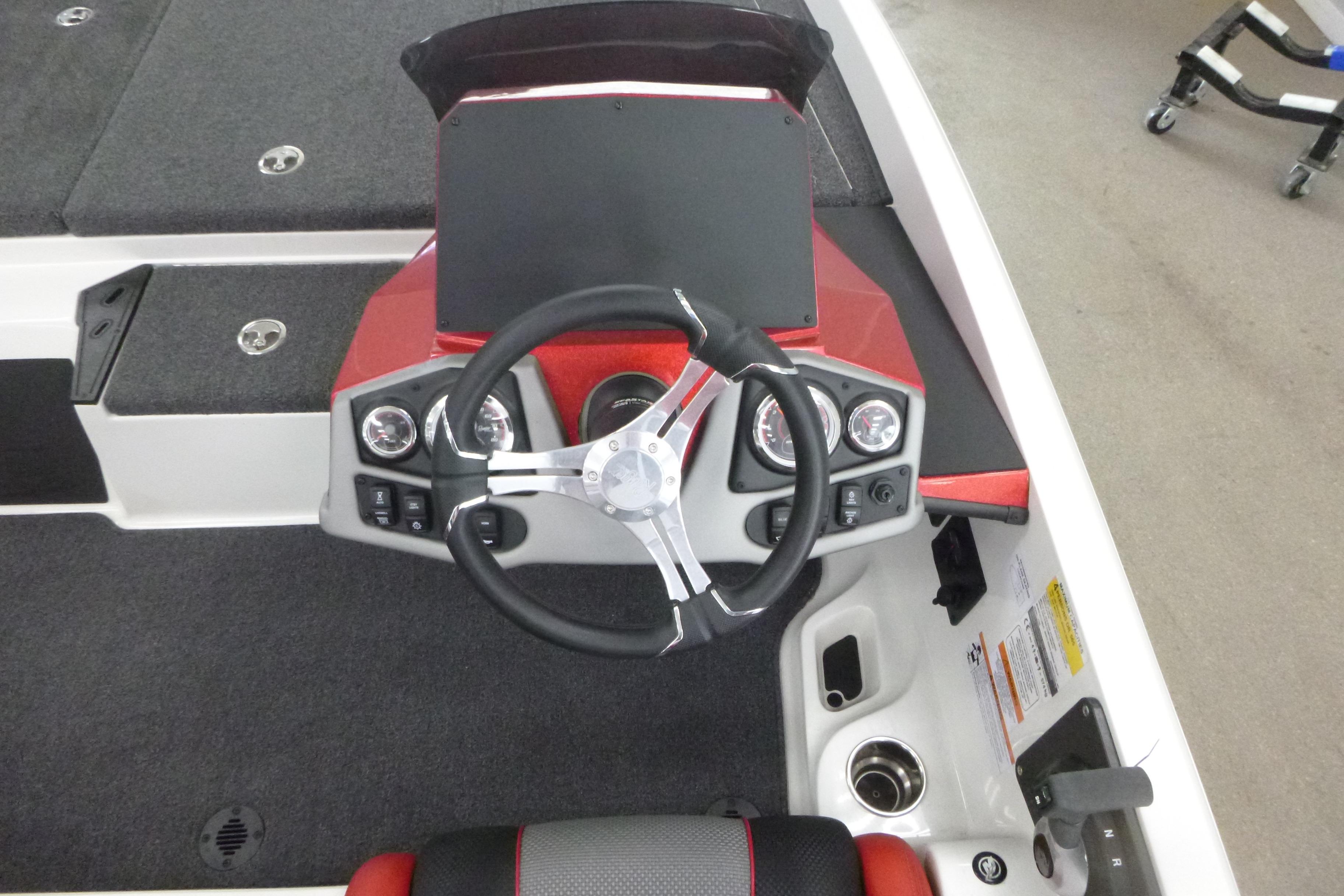 2025 Ranger Z185 boat dashboard with steering wheel and control panel.