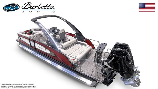 2025 Barletta Twin L25UCAT pontoon boat with luxurious seating and powerful Mercury outboard engines.