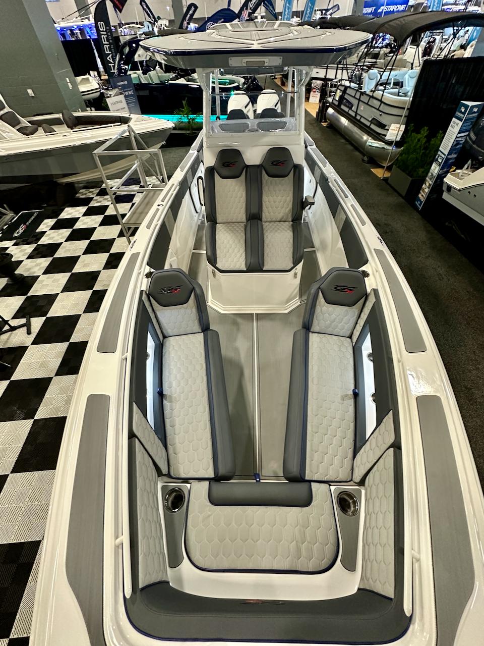 2024 Glasstream 32 GSX boat interior with luxurious seating and modern design.