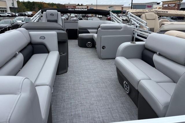2026 Sun Tracker SportFish 22 DLX pontoon boat with spacious seating and modern design.