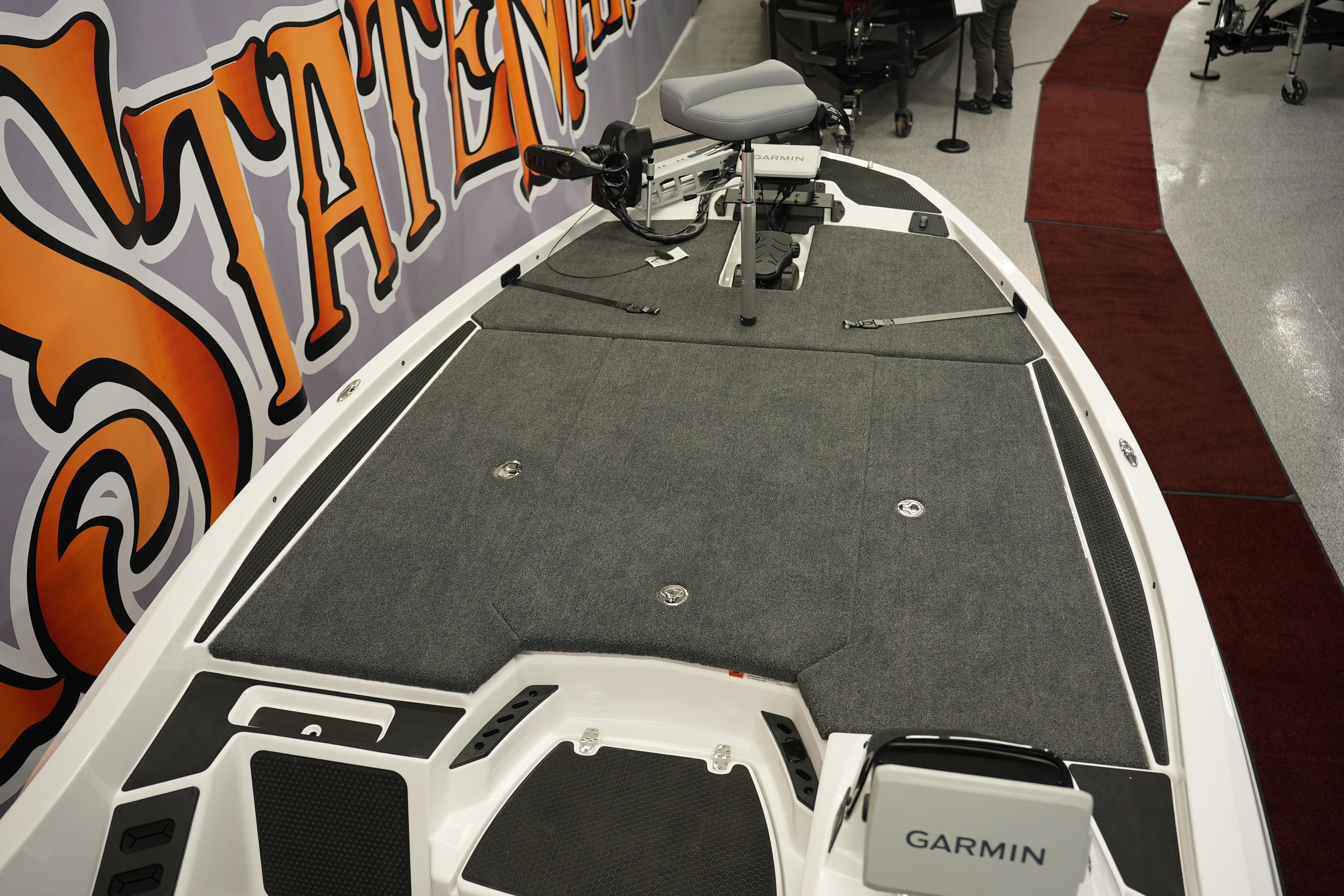 2026 iKon VLE21 boat deck with Garmin equipment, showcased indoors.