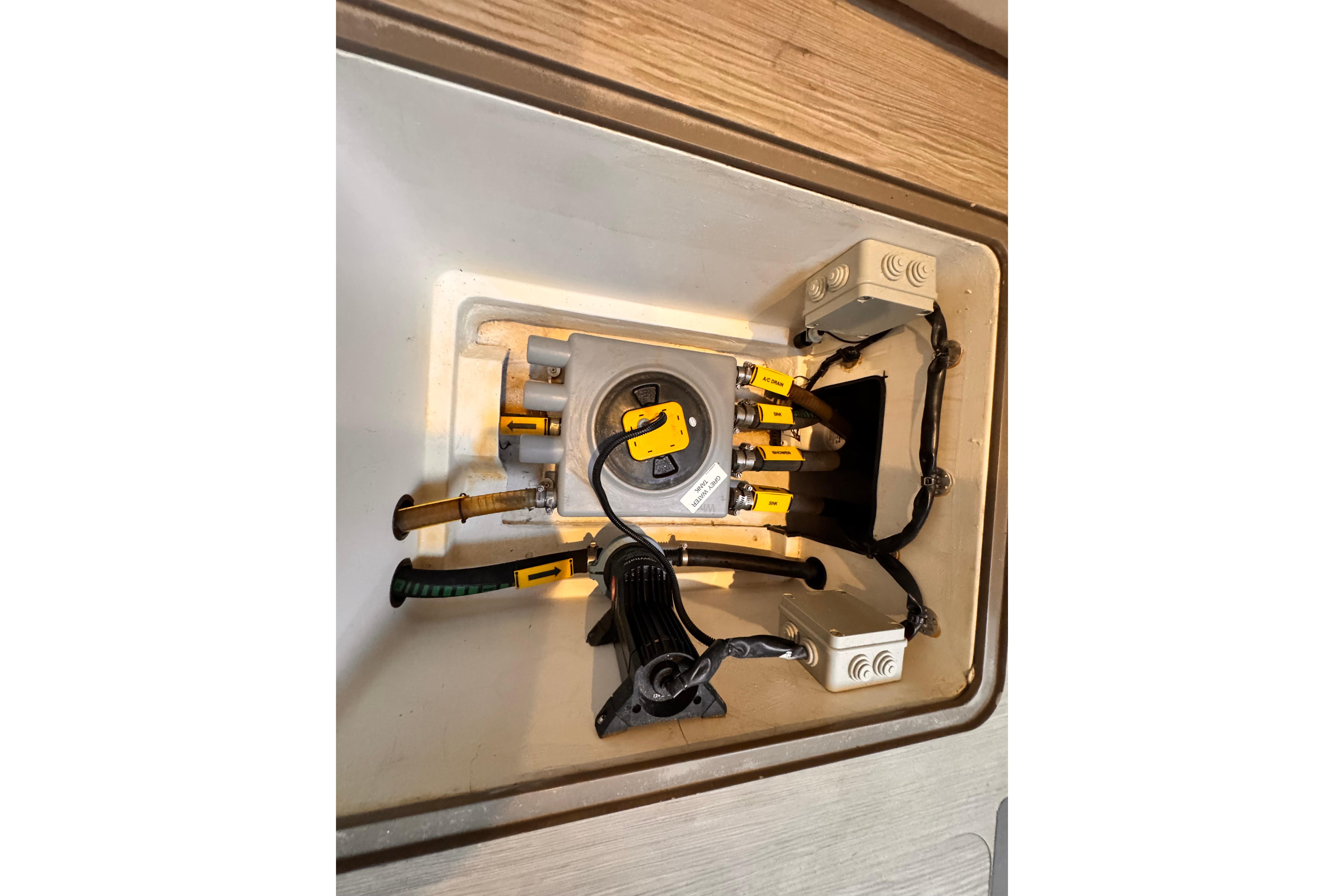 Electrical components inside a 2020 Azimut Verve 40 yacht, showcasing wiring and connections.