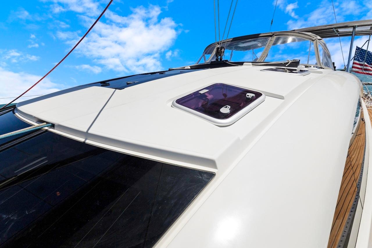 2011 Southerly 57 RS yacht deck with clear sky background.