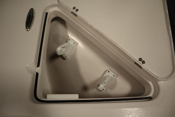 Open storage compartment on 2025 Sea Fox 228 Traveler boat.