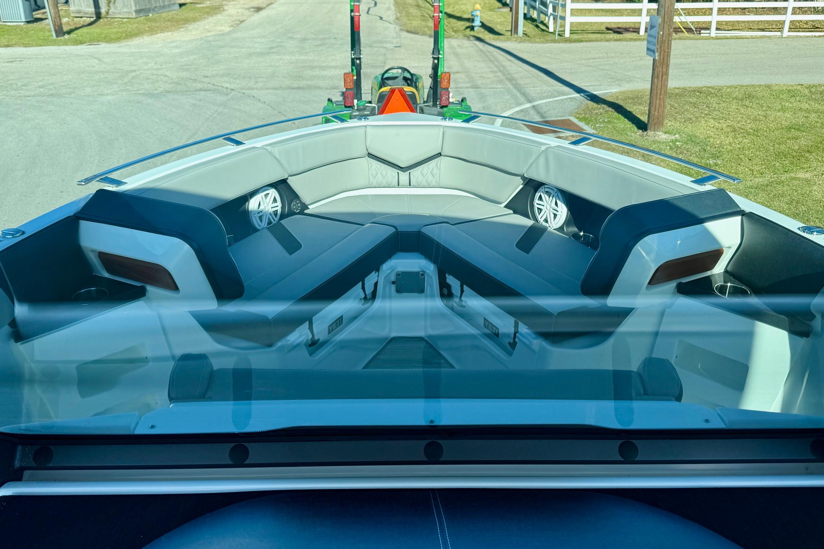 Interior view of the 2026 Monterey Elite 30 OB boat.