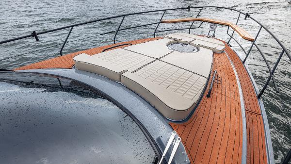 Luxurious deck of Hanover 415 boat, 2026 model, on calm waters.