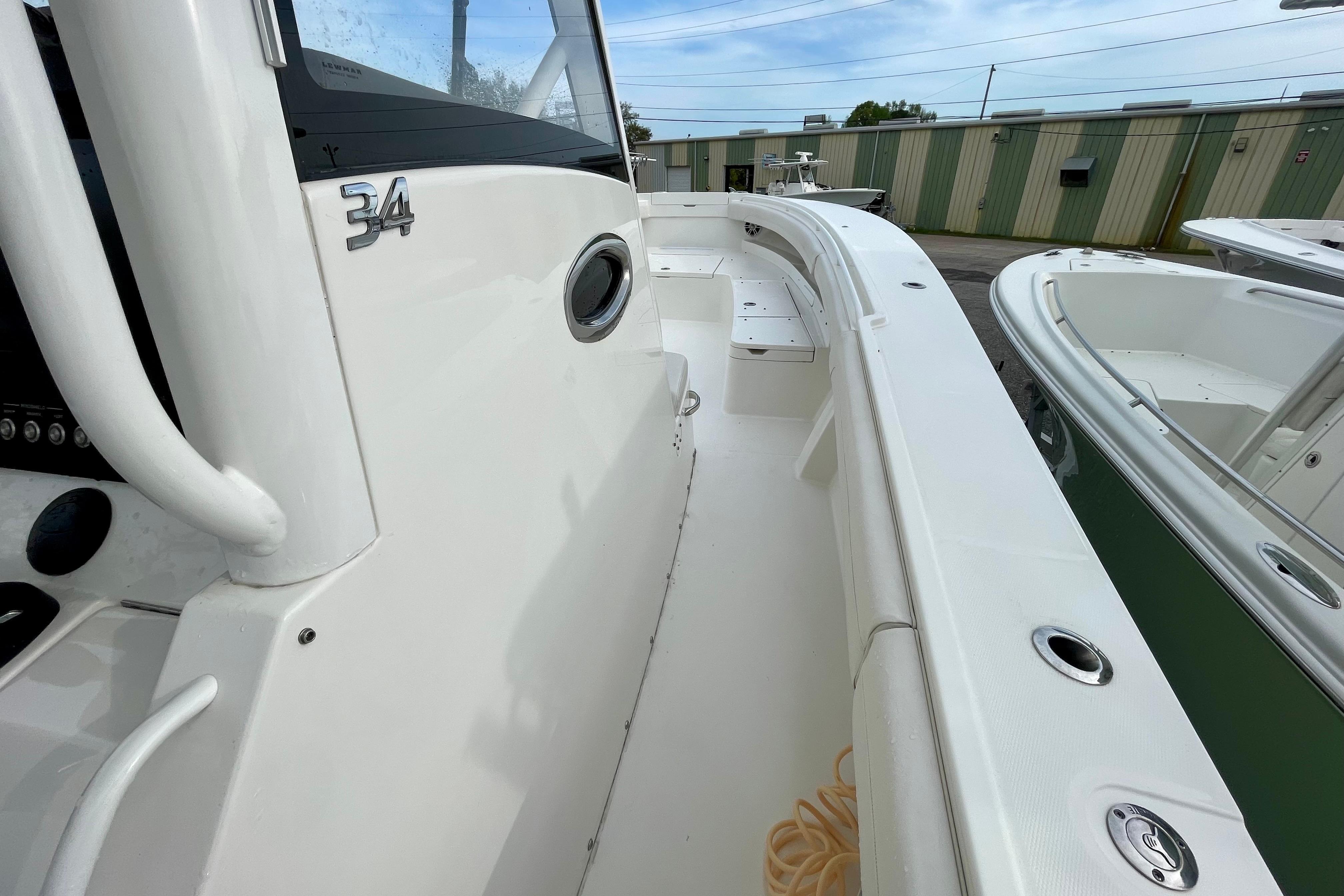 2023 Regulator 34 boat deck, showcasing sleek design and spacious layout.