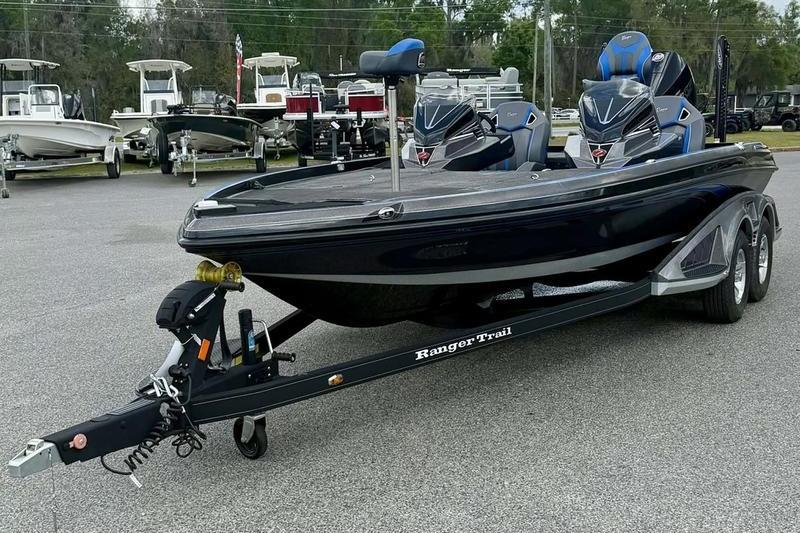 2023 Ranger Z520R bass boat on trailer in outdoor showroom.