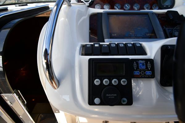 Control panel of a 1997 Sunseeker Camargue 47 yacht with navigation equipment.