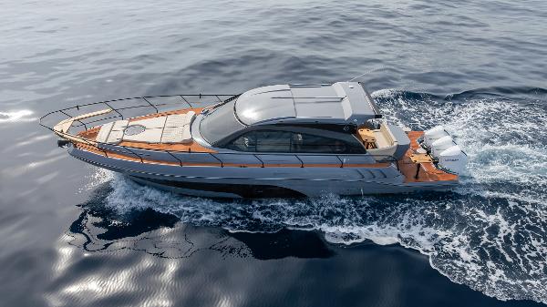 Luxurious 2025 Hanover 415 yacht cruising on open water.