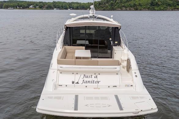 2016 Sea Ray Sundancer 510 yacht on water, rear view with "Just a Janitor" text.