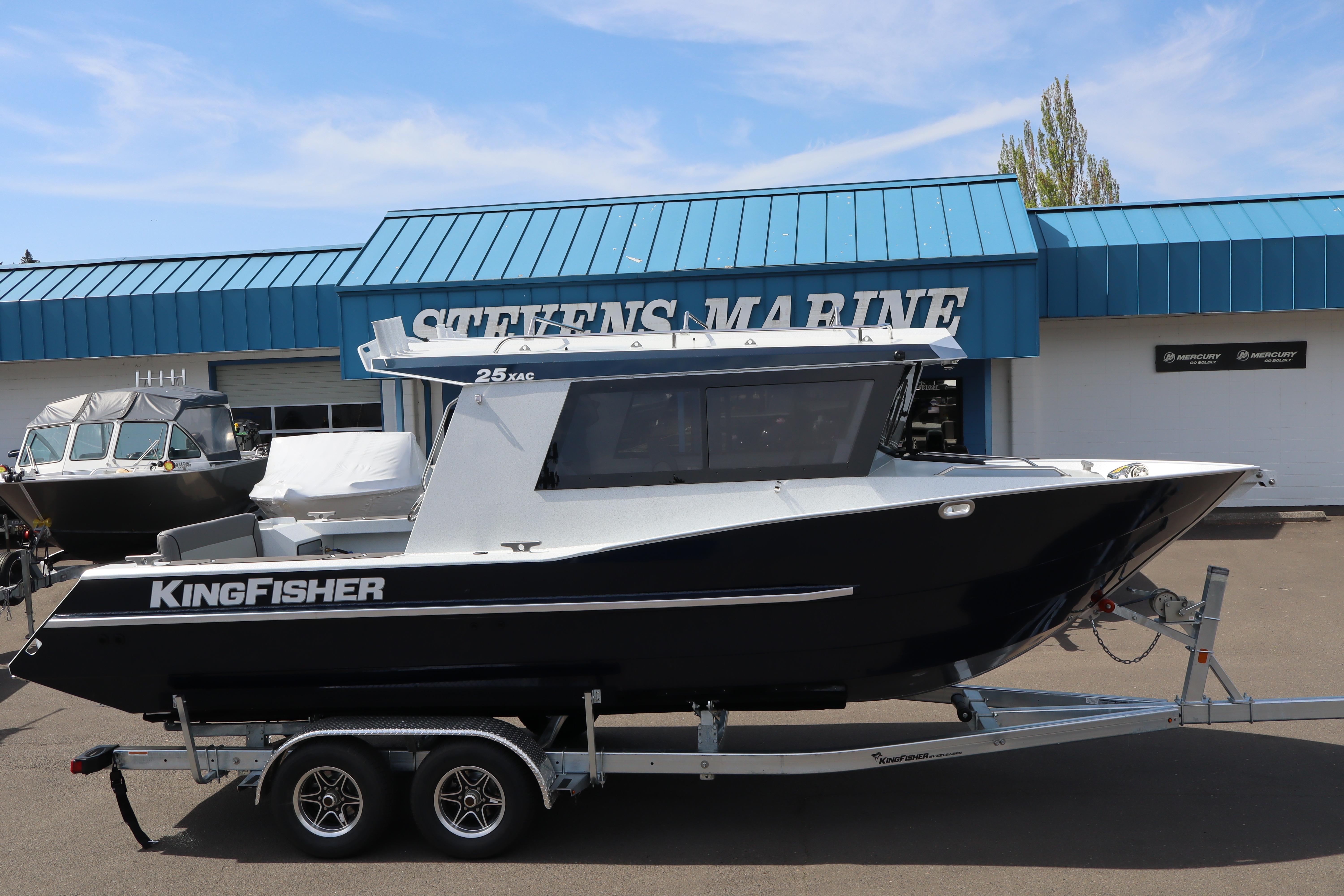 2026 KingFisher 25 XAC boat on trailer at Stevens Marine dealership.