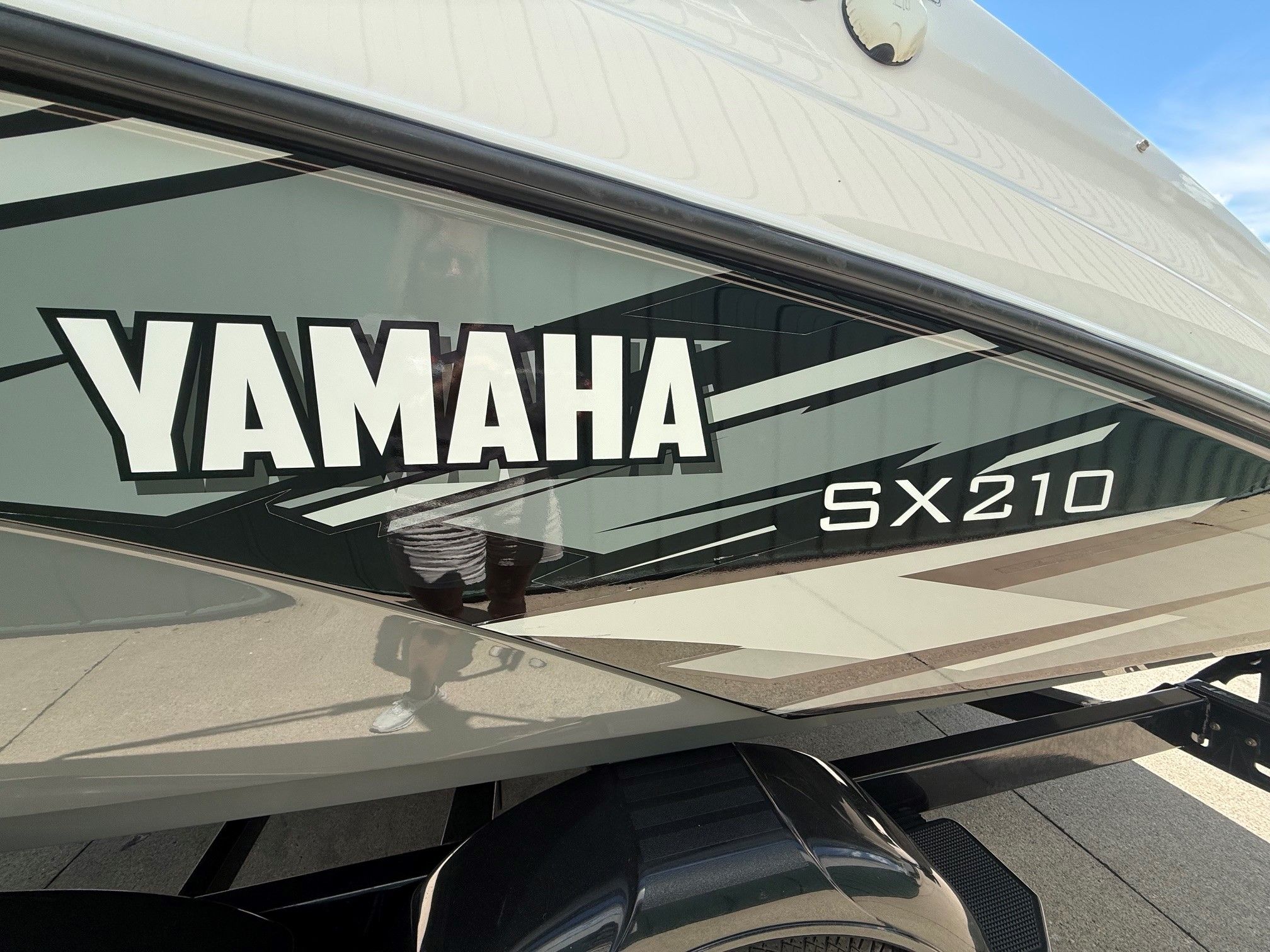 Close-up of a Yamaha SX210 boat on a trailer.