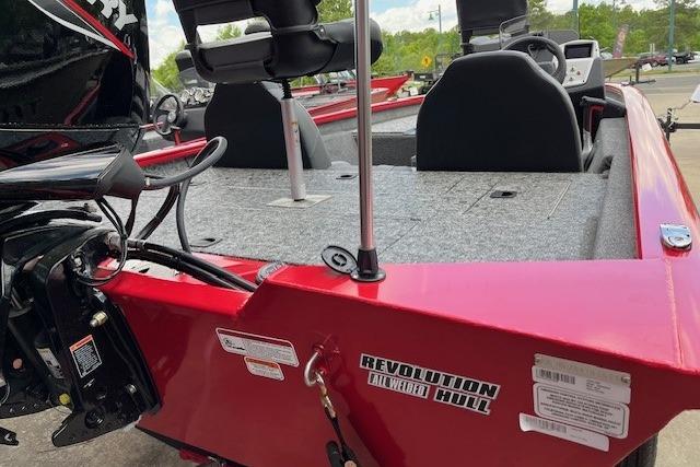 2026 Tracker Pro Team 175 boat with red exterior and Revolution Hull design.
