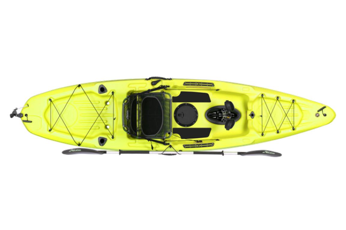 2023 Hobie Passport 12.0 kayak, top view, bright yellow.