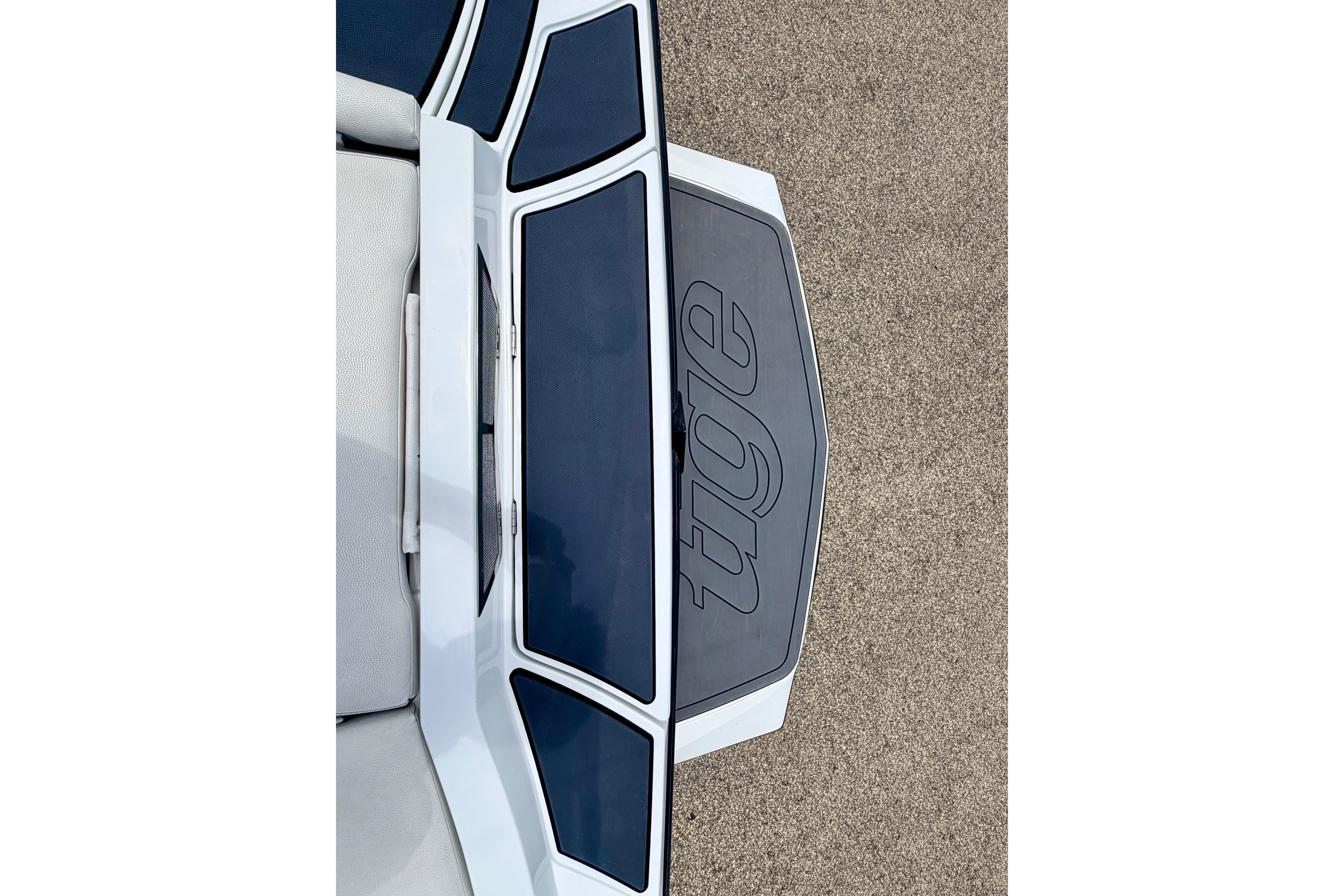Top view of a boat with Tigé logo on the platform.