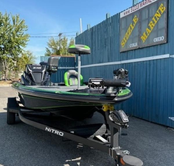 2025 Nitro Z18 Pro fishing boat on trailer at Sizzle Marine, Ohio.