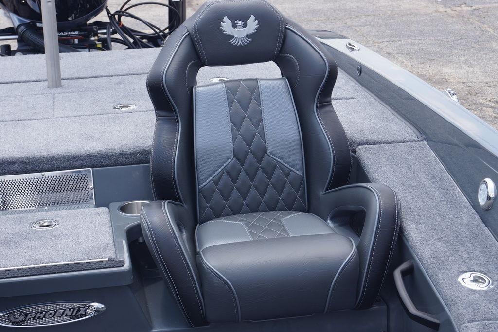 Luxurious seating in the 2027 Phoenix 921 Elite X II boat, featuring diamond-stitched upholstery.
