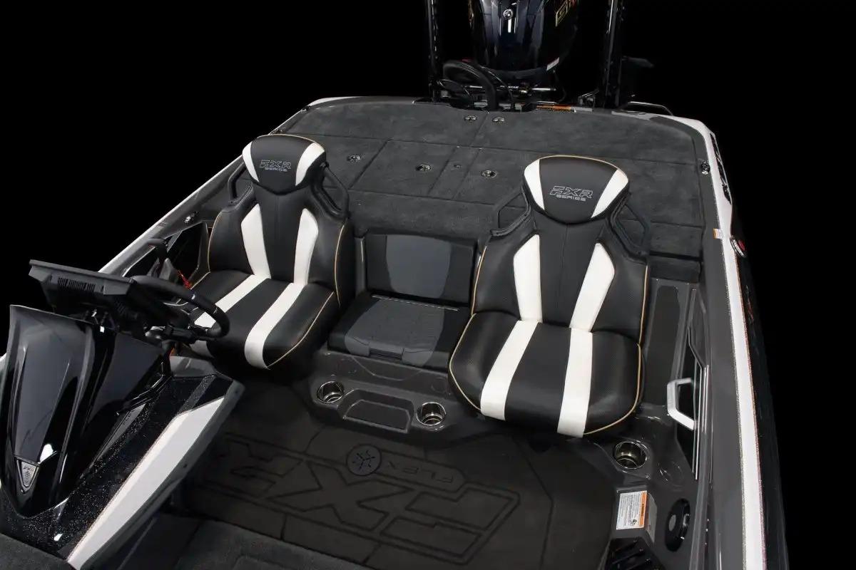 Manufacturer Provided Image: 2026 Skeeter FXR20 FLEX boat interior with dual black and white seats.
