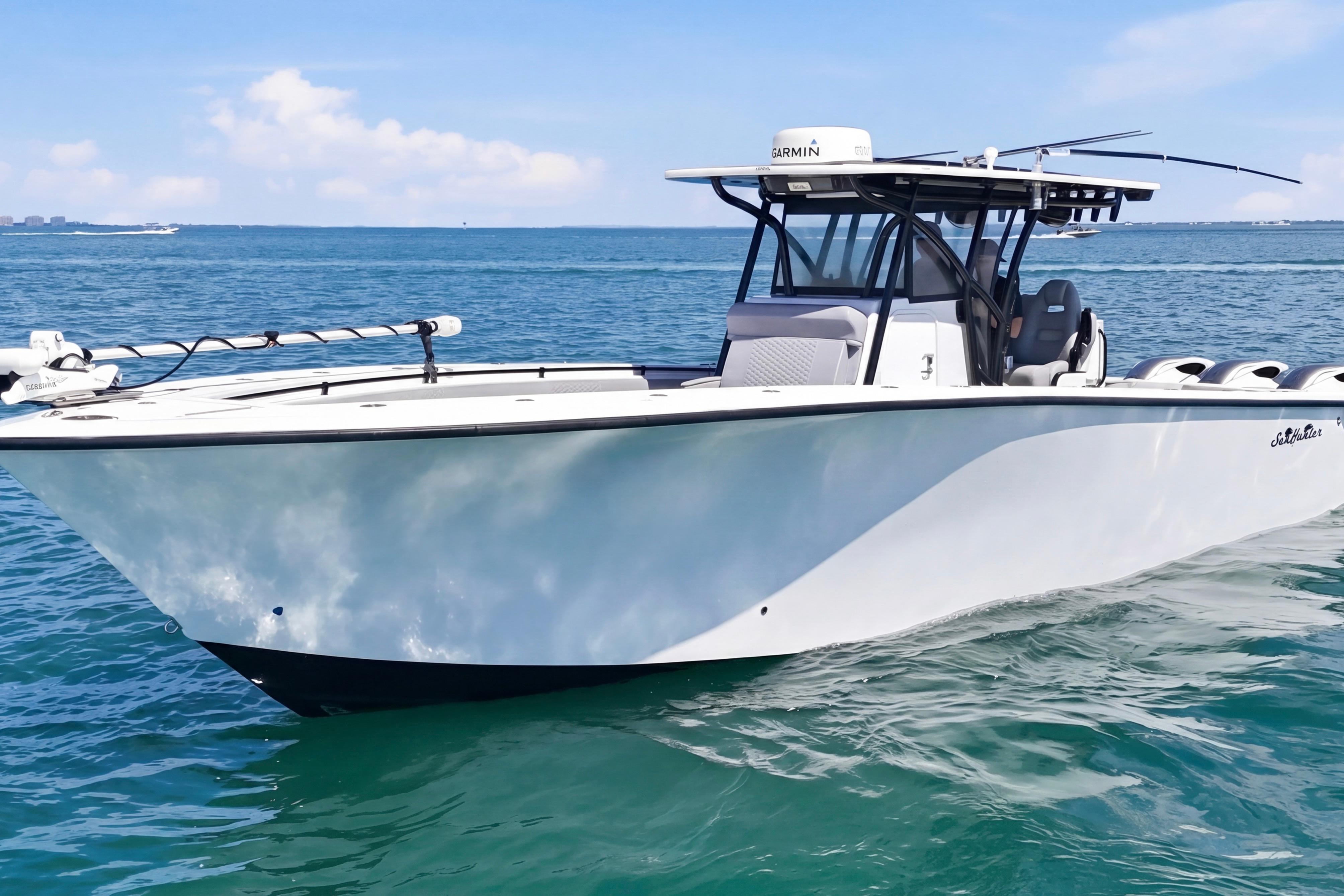 2016 SeaHunter 35 Tournament boat on clear blue ocean water.