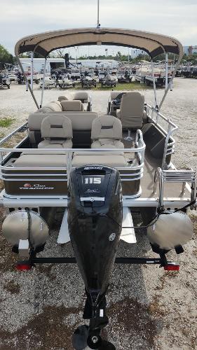 2023 Sun Tracker SportFish 22 DLX pontoon boat with Mercury 115 outboard motor.