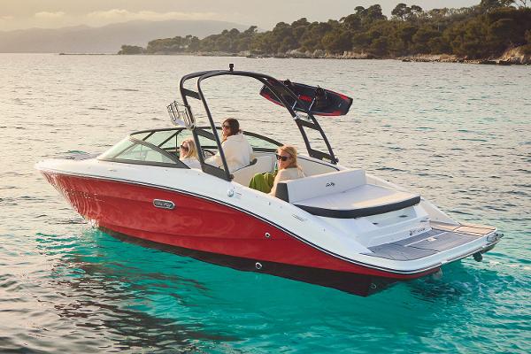 Manufacturer Provided Image: 2025 Sea Ray SPX 210 boat cruising on clear water with passengers.