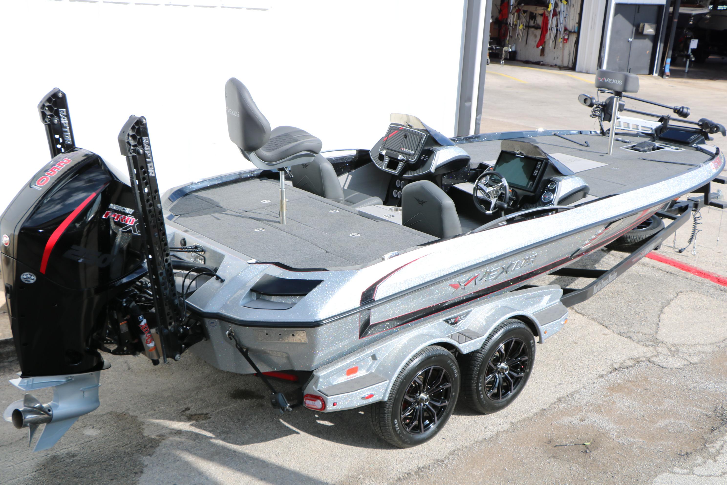 2022 Vexus VX21 boat with dual consoles and powerful outboard motor.