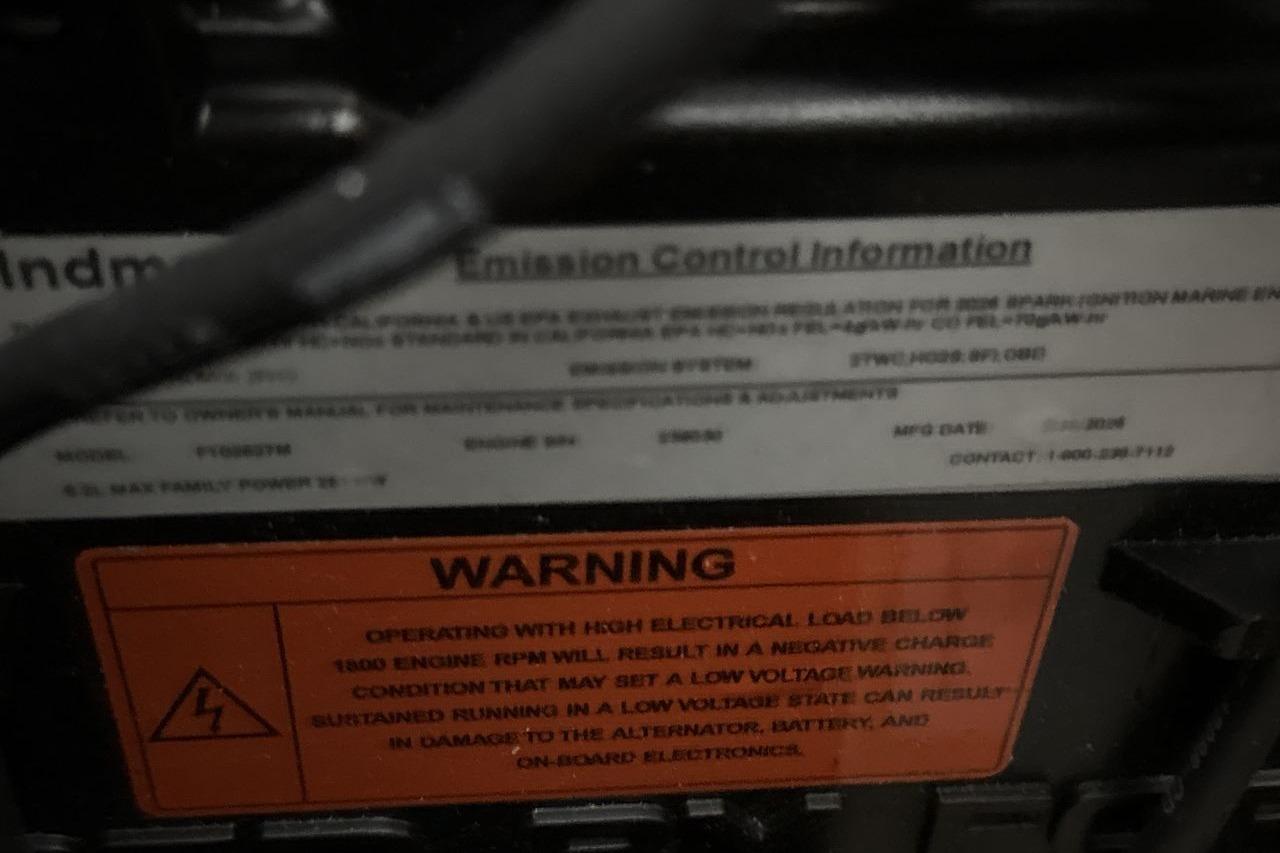 Warning label on a boat engine