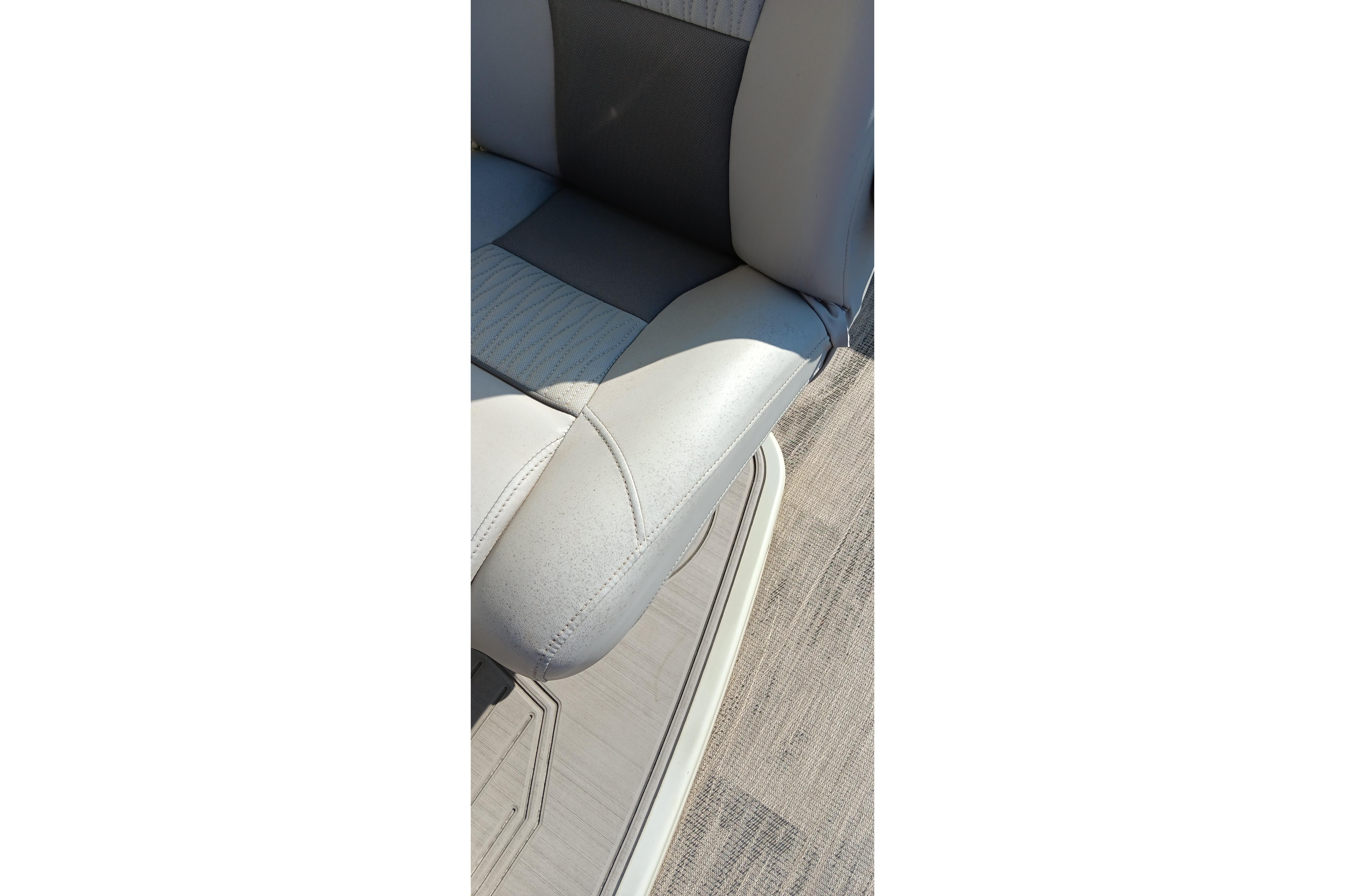 2023 Ranger 2500LS boat seat with gray and white upholstery.