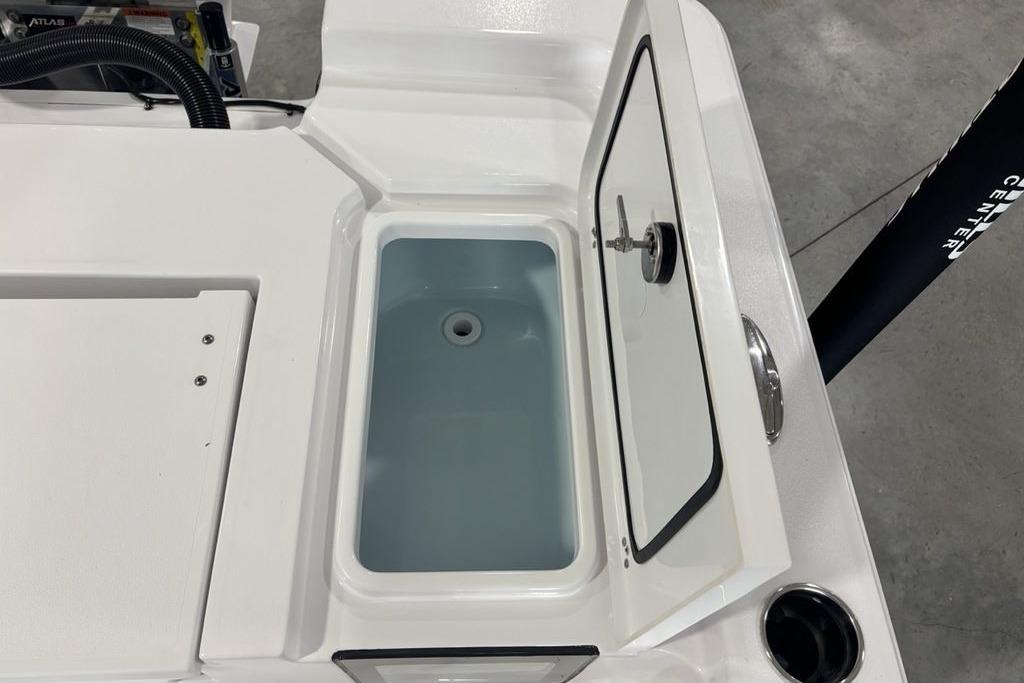 Open storage compartment on 2026 Sportsman Masters 247 Bay Boat.