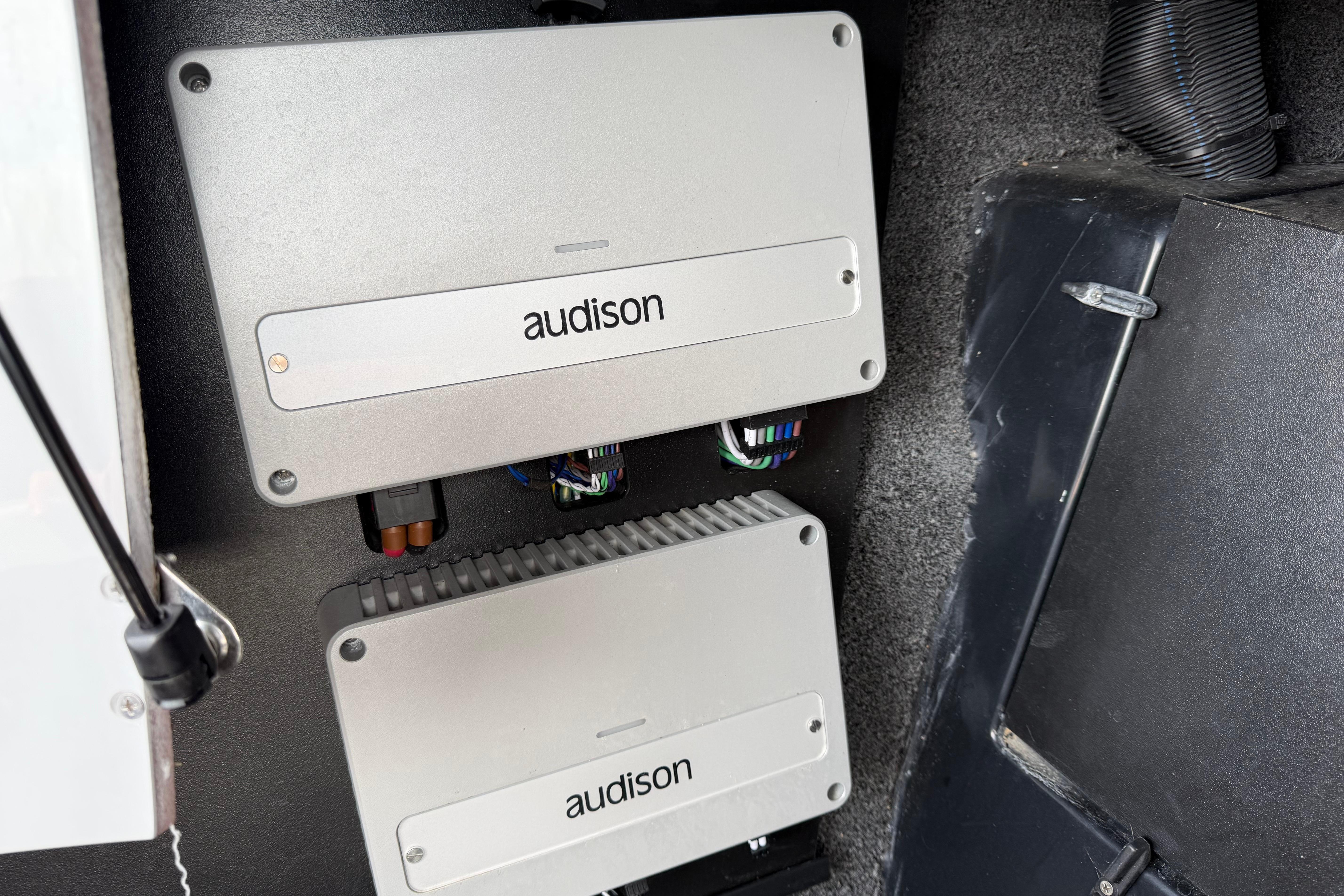 Audio amplifiers installed in a 2024 Tigé Z1 boat, featuring Audison components.