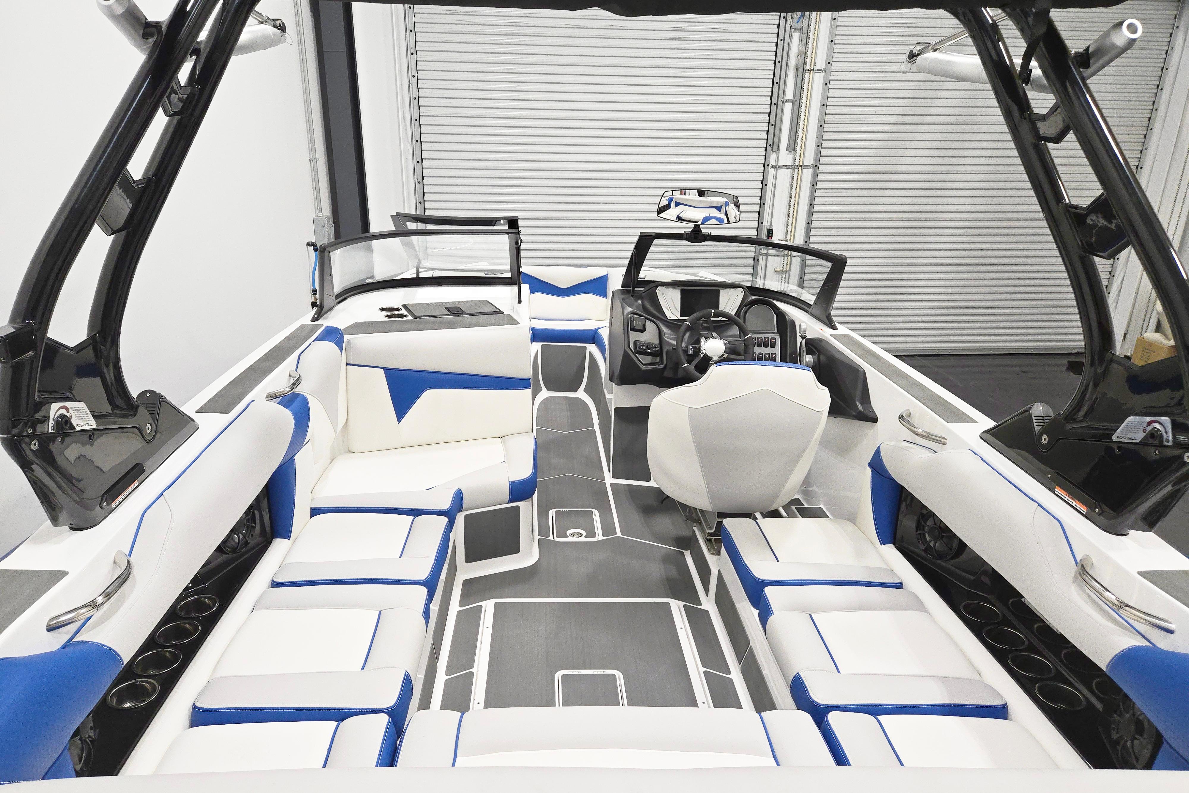 2026 Supreme S220 boat interior with modern seating and sleek design.