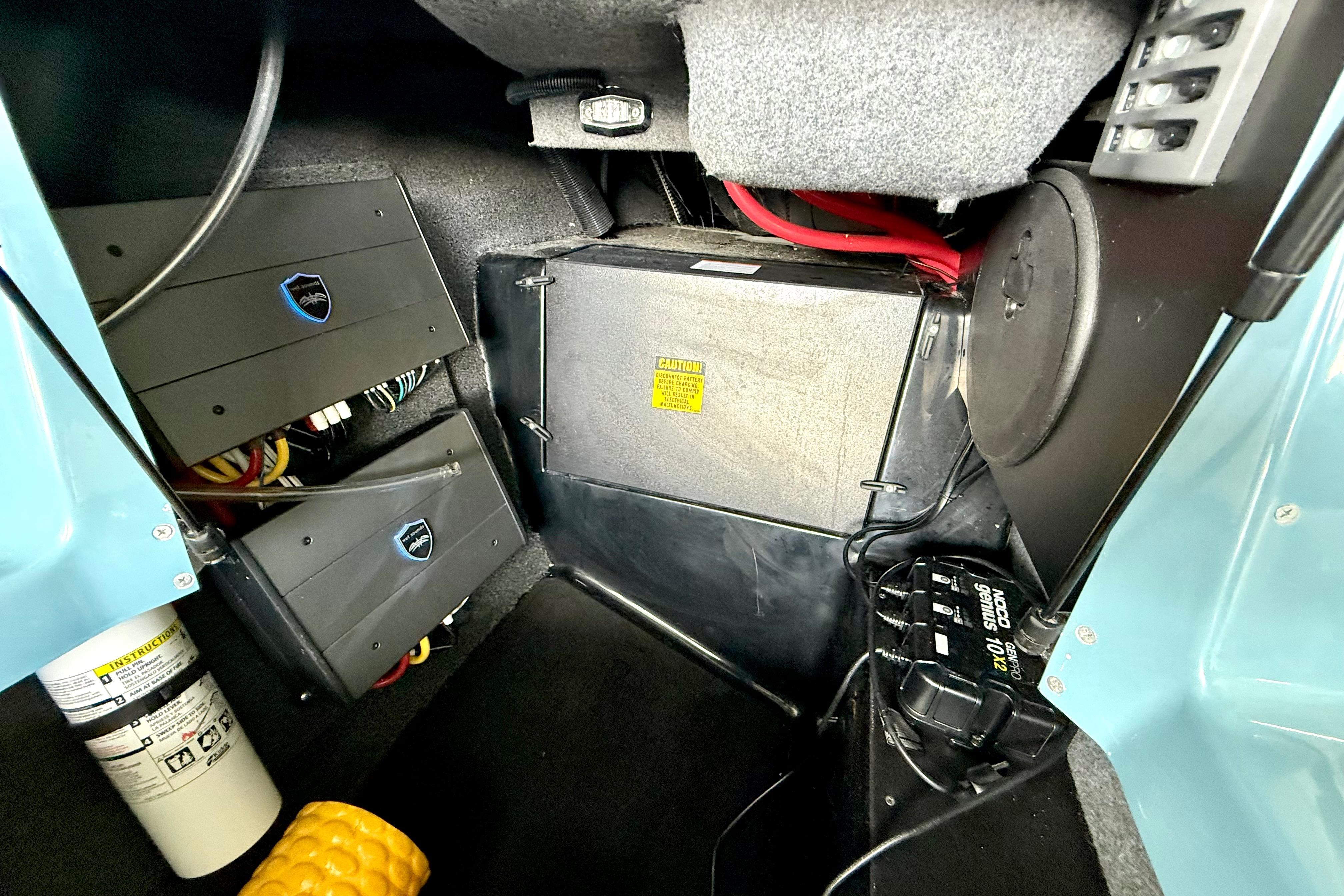 2021 Tige Z3 boat interior showing electrical components and wiring setup.