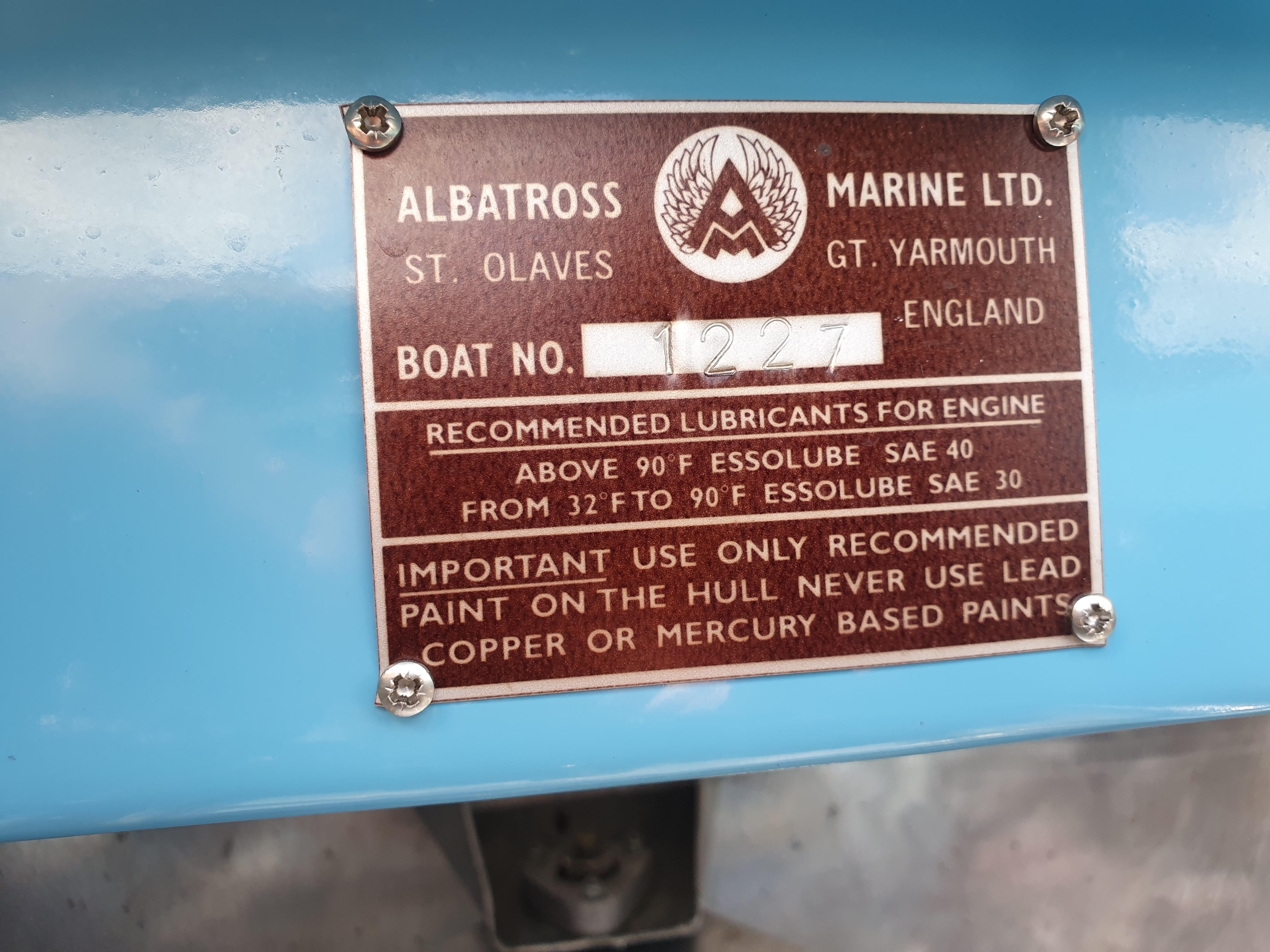 Plaque on 1963 Albatross Continental Mark II, detailing lubricant and paint recommendations.