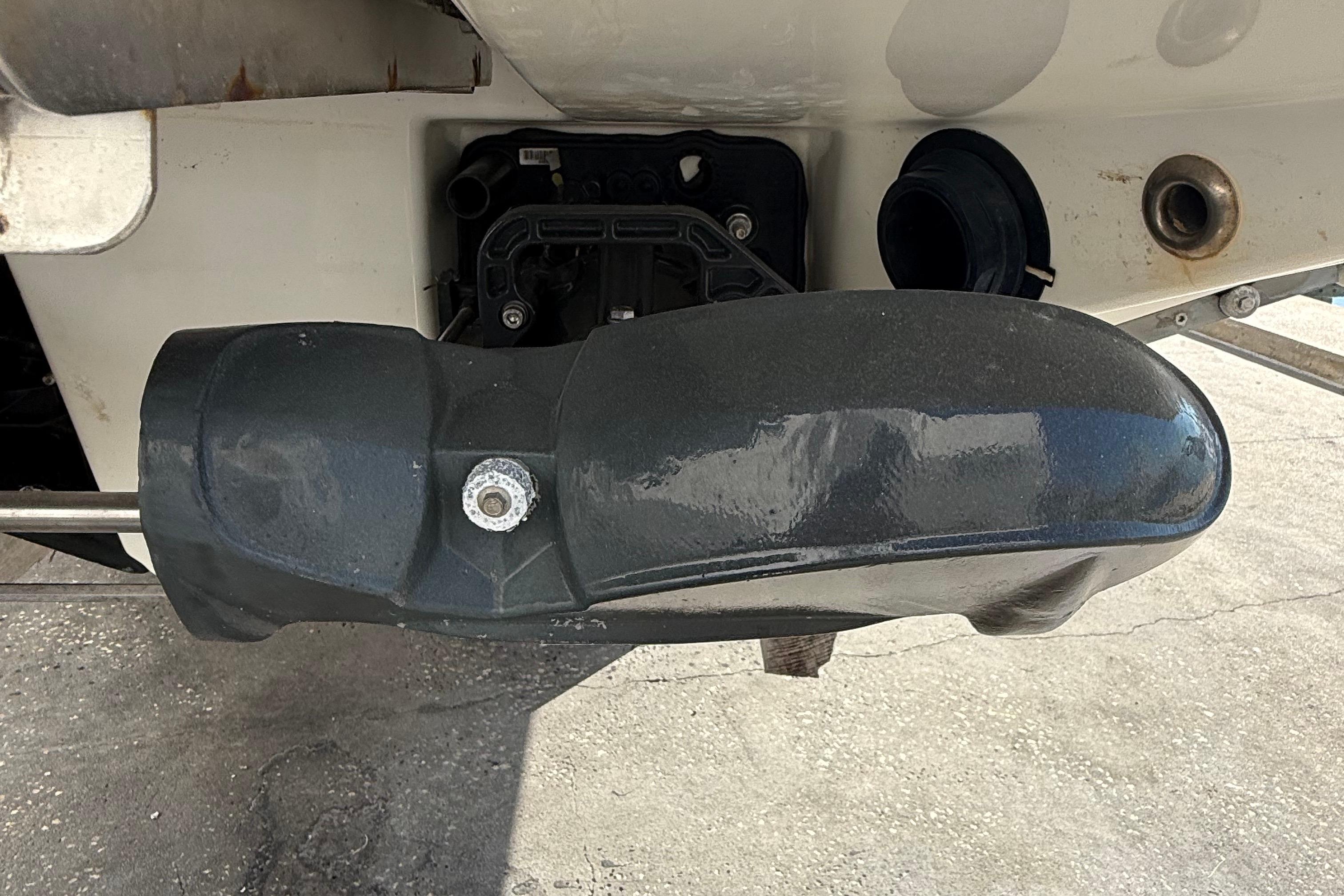 Close-up of a 2021 Scarab 255 ID boat component, showcasing its sleek design.