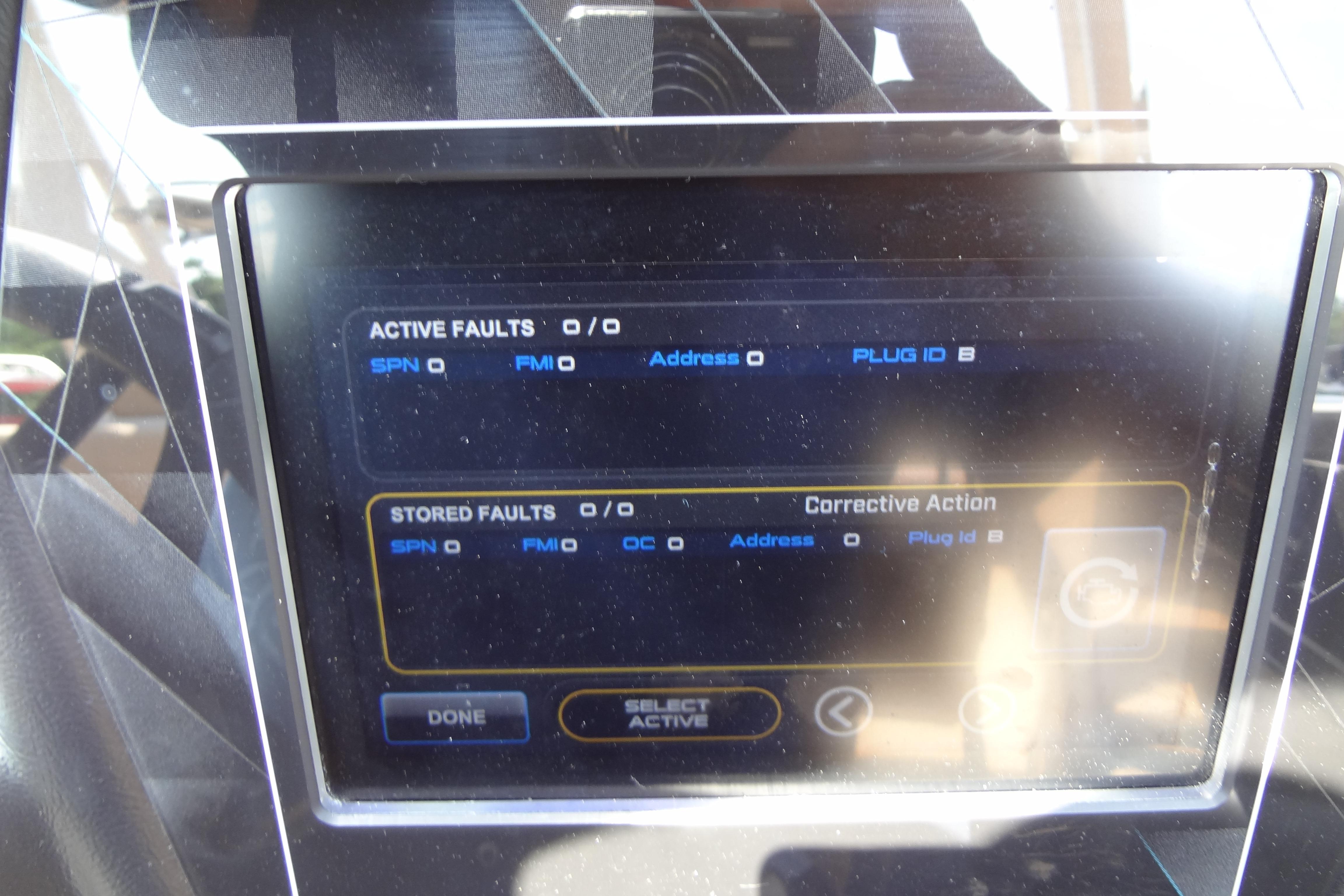 Dashboard display of a 2022 ATX Surf Boats 24 Type-S showing active and stored faults.