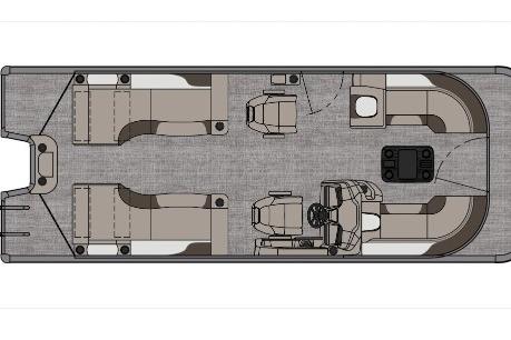 2027 Avalon LSZ Quad Lounge Shift 23 boat layout, includes trailer, top view.