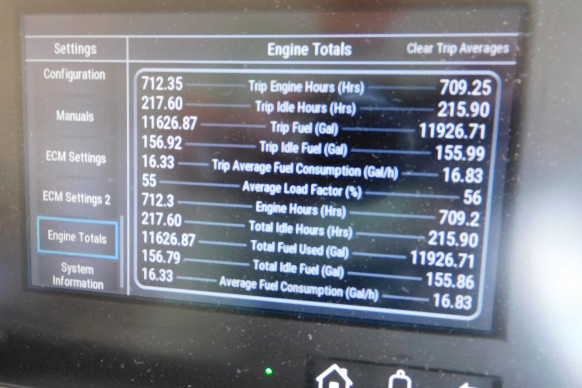 Display screen showing engine totals for a 2019 Sea Ray L550 yacht.