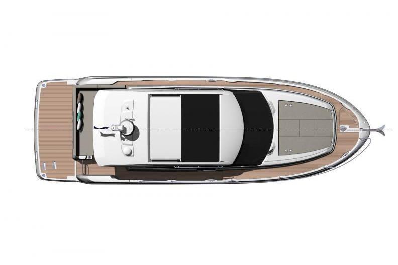 Top view of a 2020 Jeanneau NC 37 boat layout, showcasing deck design.