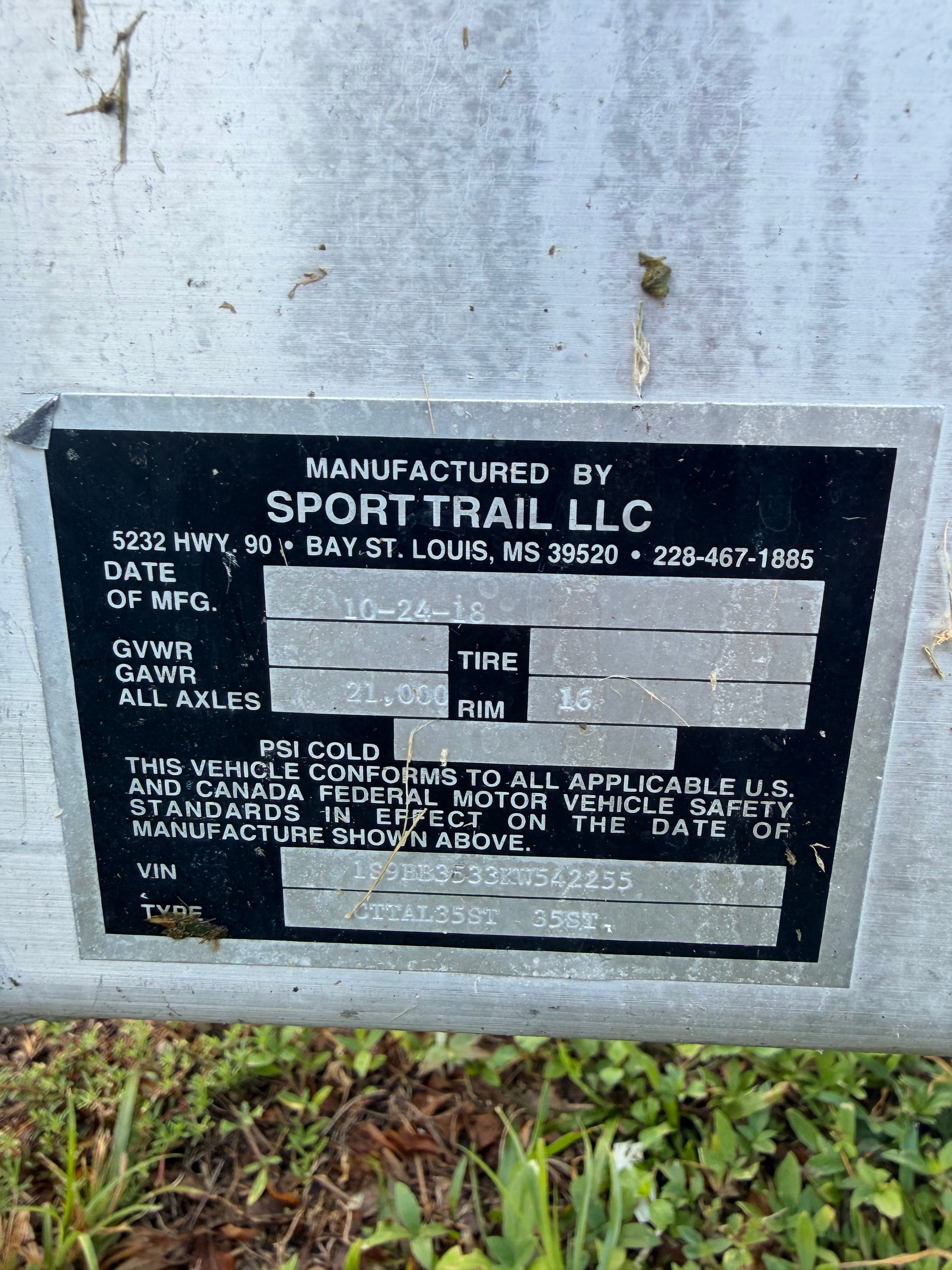 Sport Trail LLC manufacturer label with specifications and safety information.