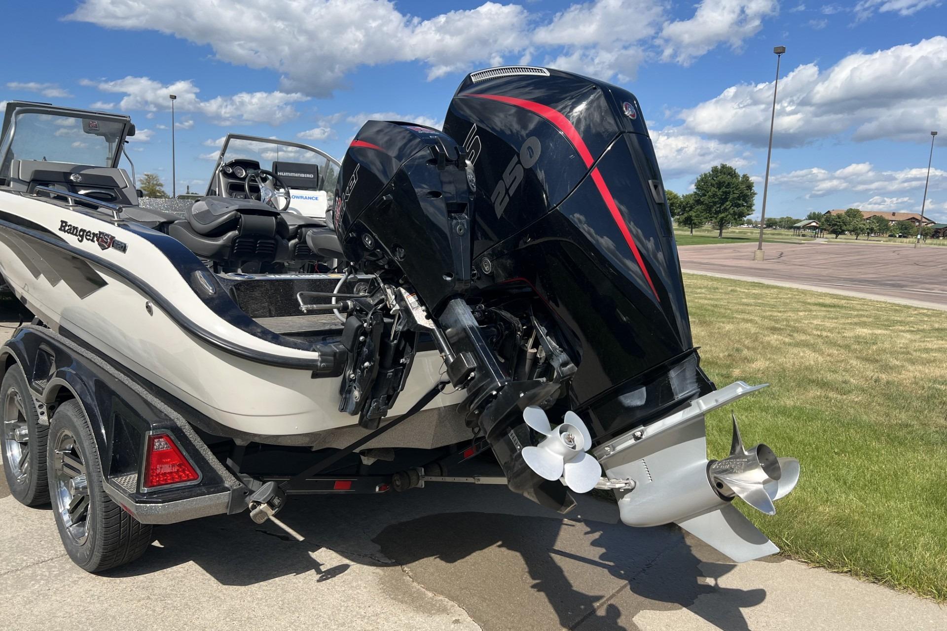 2023 Ranger 620FS Cup-Equipped boat with powerful outboard motor on trailer.