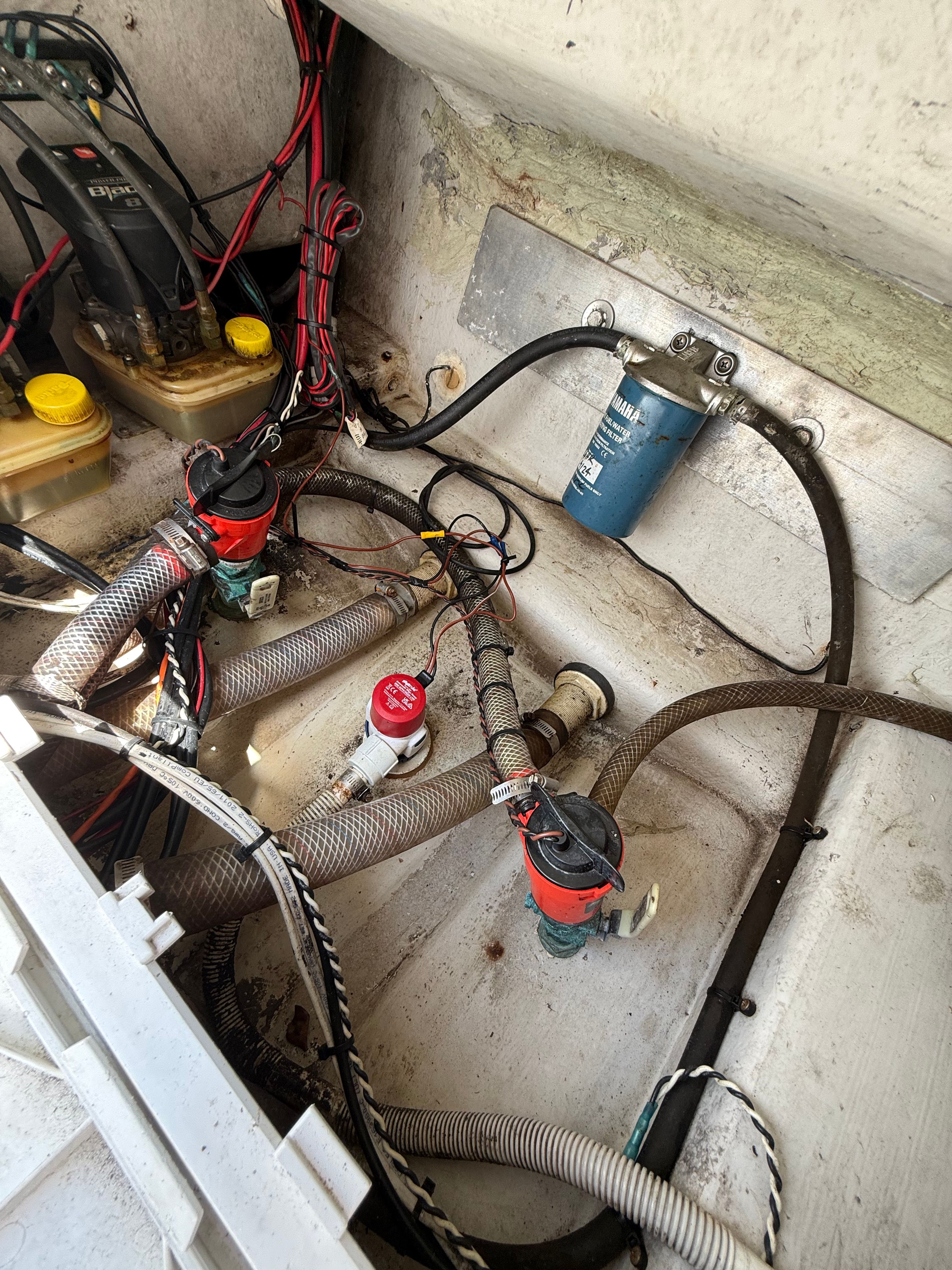 Interior view of a 2012 Bay Craft 21 boat engine.