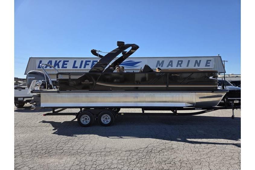 2026 SunCatcher Diamond Elite 326 SL pontoon boat on trailer at Lake Life Marine.