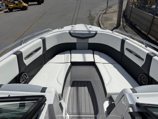 2023 Chaparral 267 SSX boat interior with sleek seating and modern design.