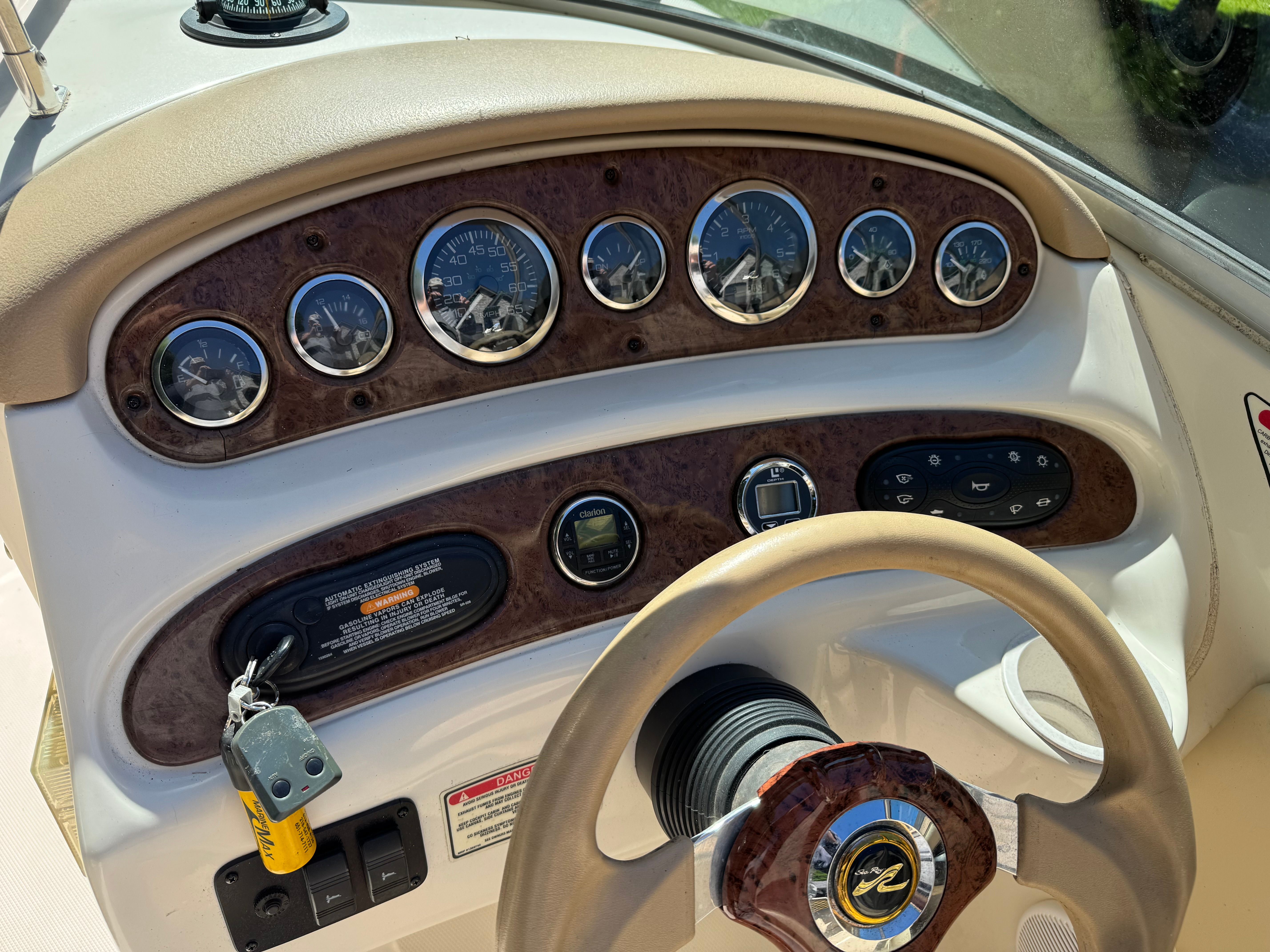 Dashboard of a 2001 Sea Ray 240 Sundeck boat.