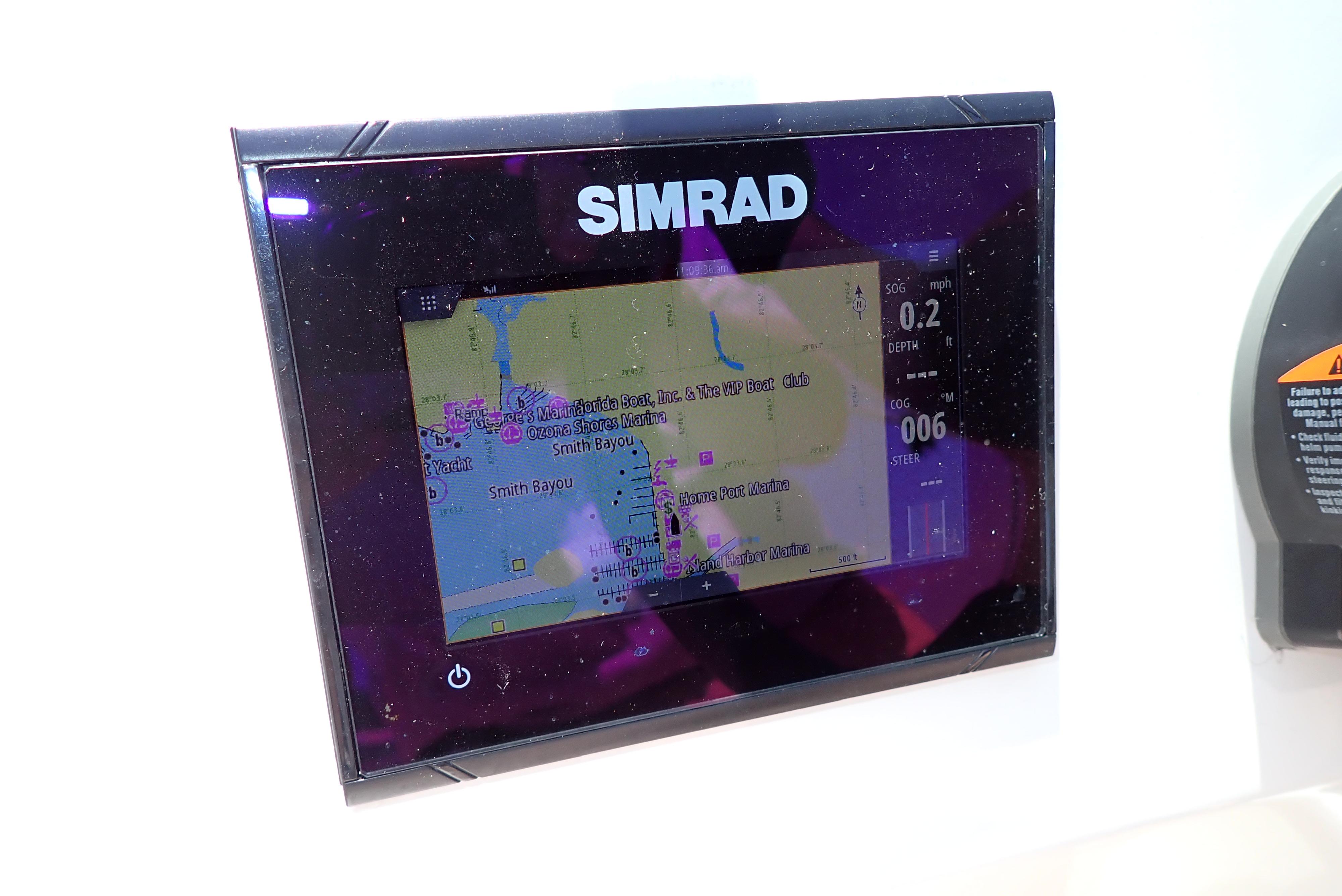 Simrad navigation display on 2021 NauticStar 223 DC boat dashboard.