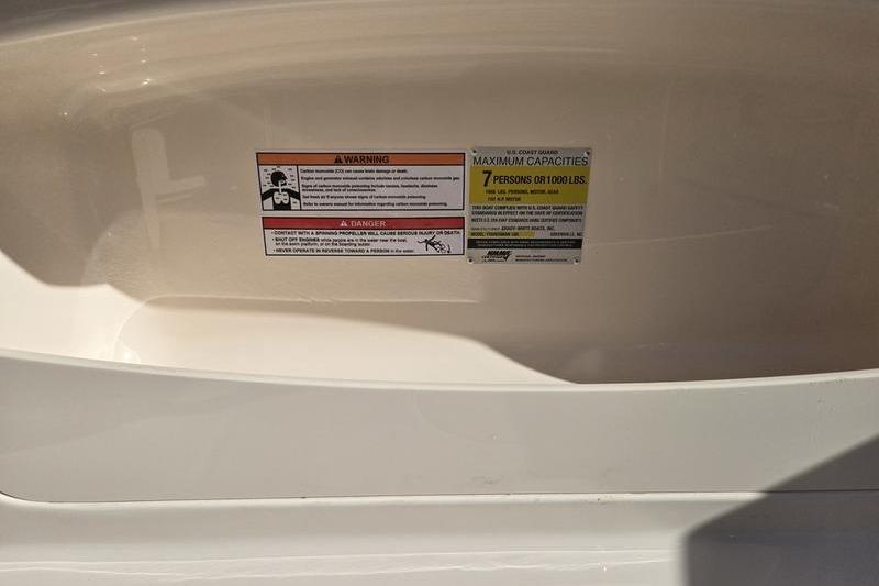 2026 Grady-White Fisherman 180 capacity warning label, 7 persons or 1080 lbs.