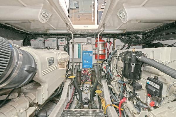 Engine room of 2008 Tiara Yachts 4200 Open, showcasing machinery and equipment.