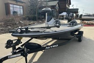 2026 Nitro Z17 boat on trailer, parked outdoors near buildings.