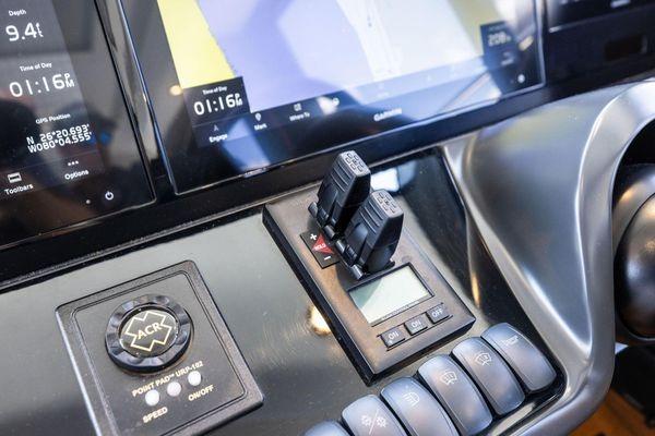 Control panel of a 2020 Princess V55 yacht with navigation and control switches.